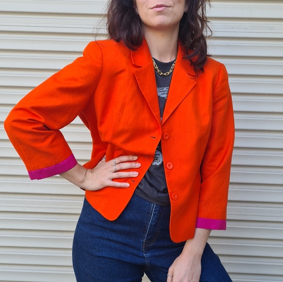Table Eight blazer in vibrant orange contrast pink lining Made In Australia 14 - Picture 5 of 9